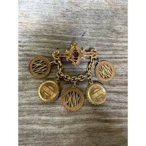 DKNY Donna Karan NY Bottle Caps Charm Bracelet Gold Tone 1980’s Jewelry